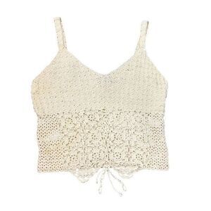Womens Crochet Tank Top Cream Natural Boho Crop Blouse Festival Summer Medium